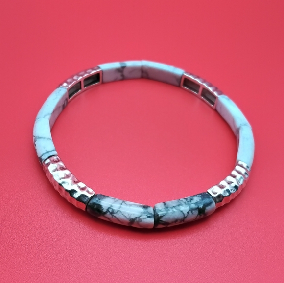 Jay King Silver White Magnesite Stretch Bracelet - Picture 4 of 5